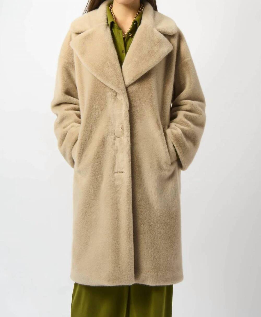 NEW JOSEPH RIBKOFF faux fur straight coat in almond